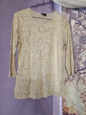 Allen B. By Allen Schwartz Cream Paisley Long-Sleeve Top